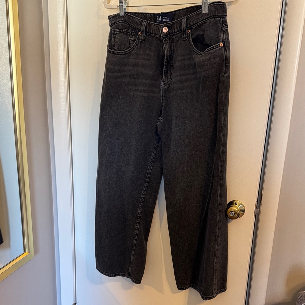 GAP Washed Black High Rise Wide-Leg Jeans size 12 short